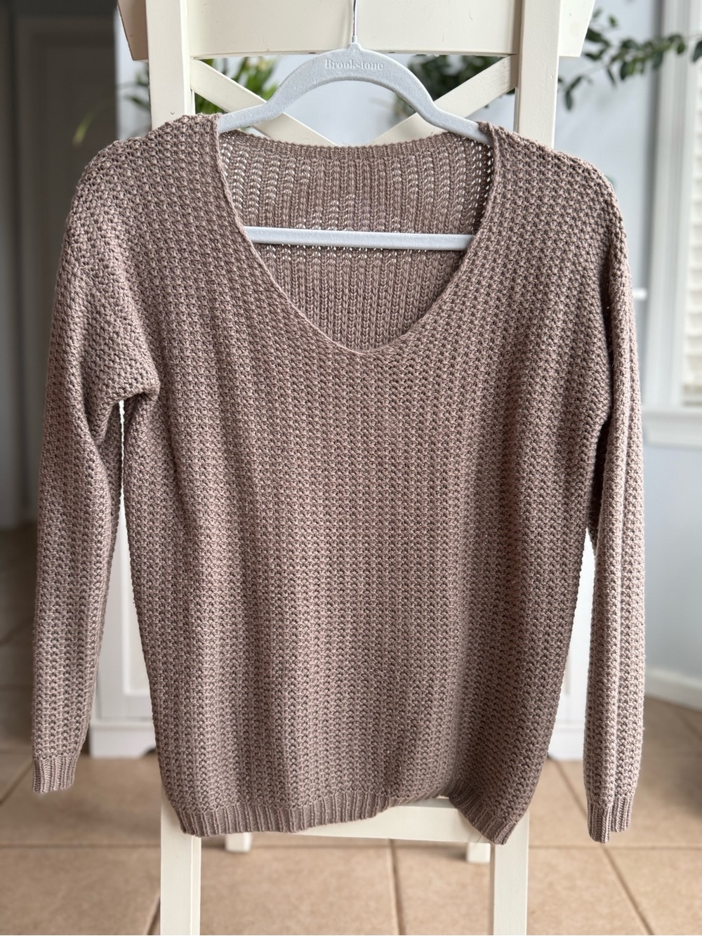V-Neck Knit Women's Sweater in Taupe